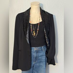 Adrianna Papell Black Sequin Lapel Ponte Evening Blazer Size Small
